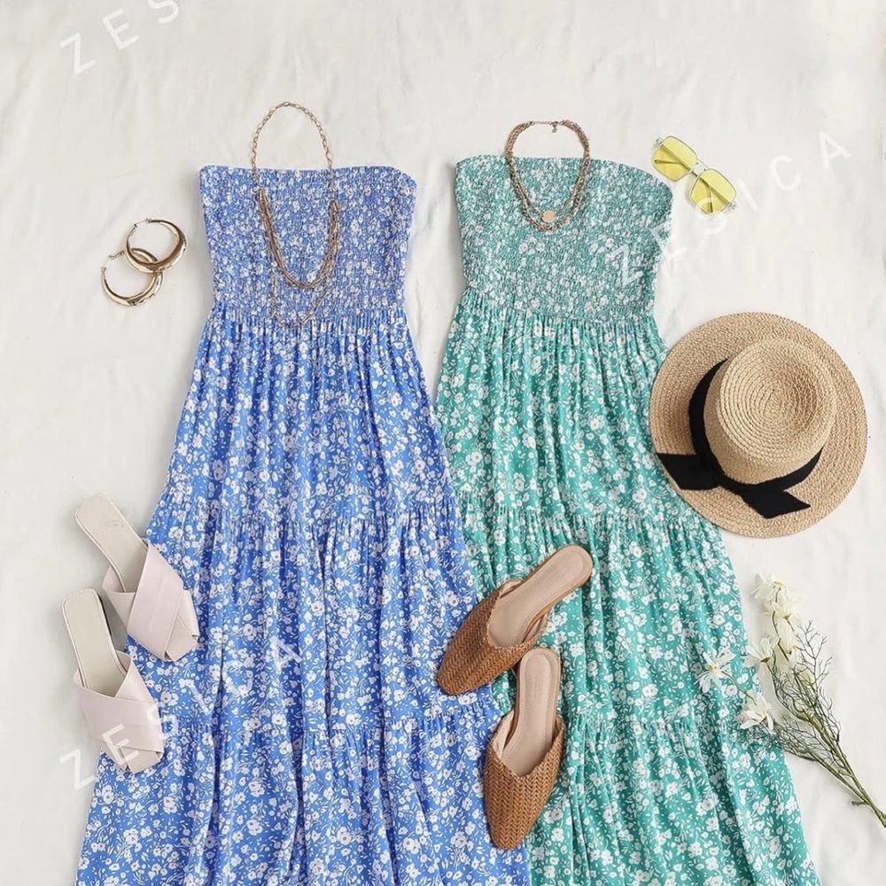 Zesica- Floral Blue Maxi Dress